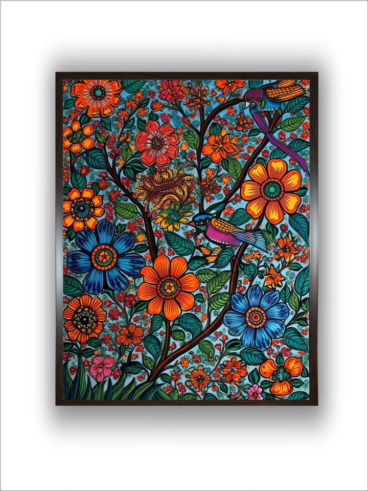 "Madhubani Floral Printed Framed Wall Art''
