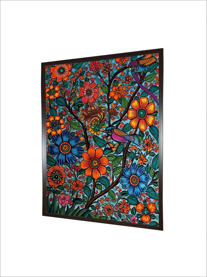 "Madhubani Floral Printed Framed Wall Art''