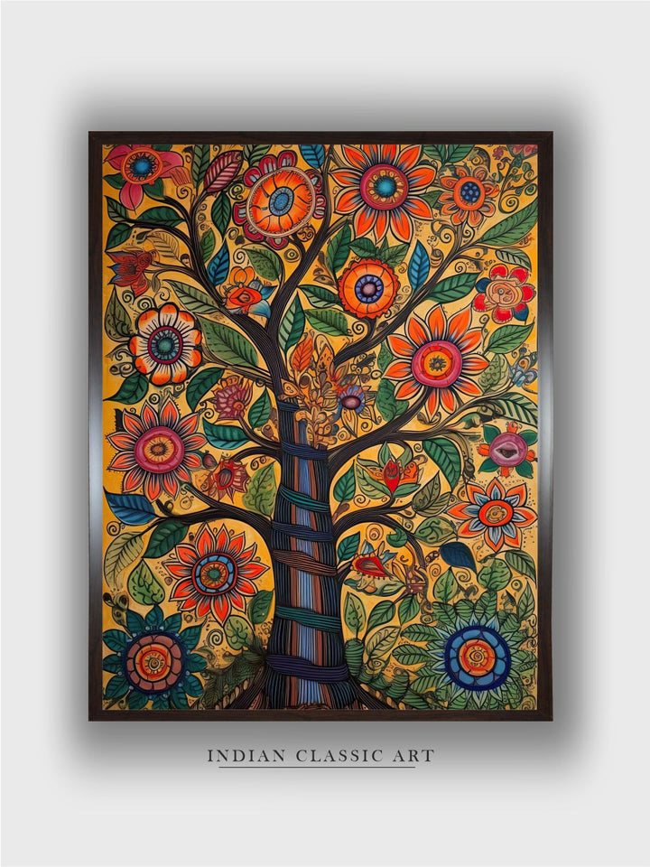 "Madhubani Floral Printed Framed Wall Art''