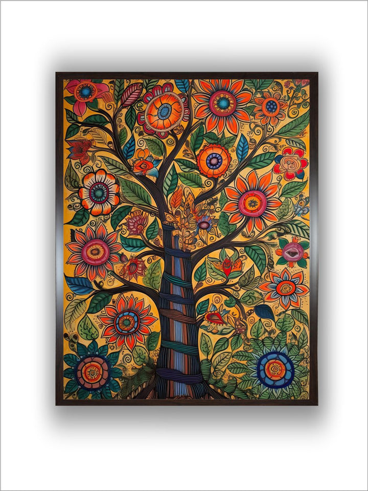 "Madhubani Floral Printed Framed Wall Art''