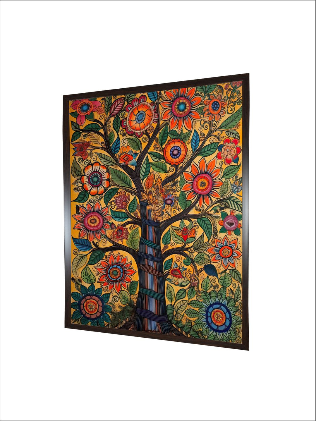 "Madhubani Floral Printed Framed Wall Art''