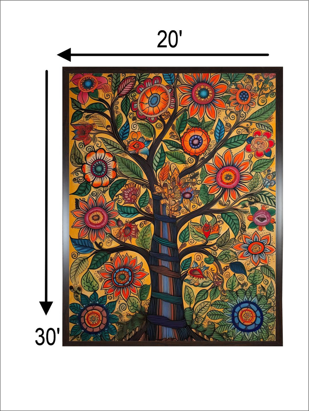 "Madhubani Floral Printed Framed Wall Art''