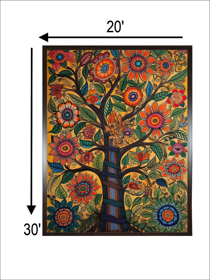 "Madhubani Floral Printed Framed Wall Art''