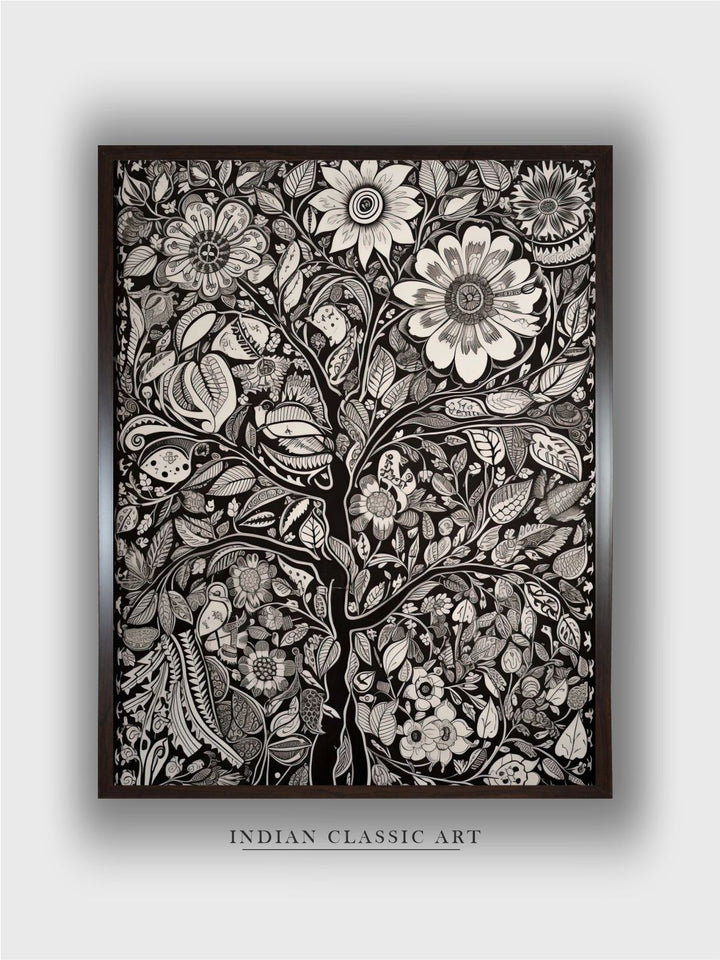 "Madhubani Floral Printed Framed Wall Art''