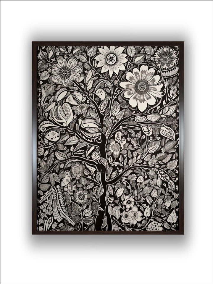 "Madhubani Floral Printed Framed Wall Art''