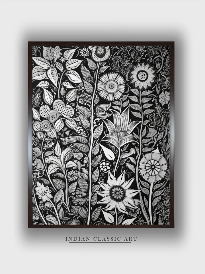 "Madhubani Floral Printed Framed Wall Art''
