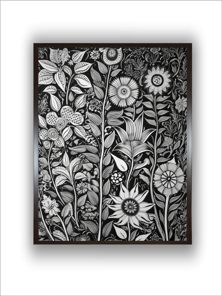 "Madhubani Floral Printed Framed Wall Art''