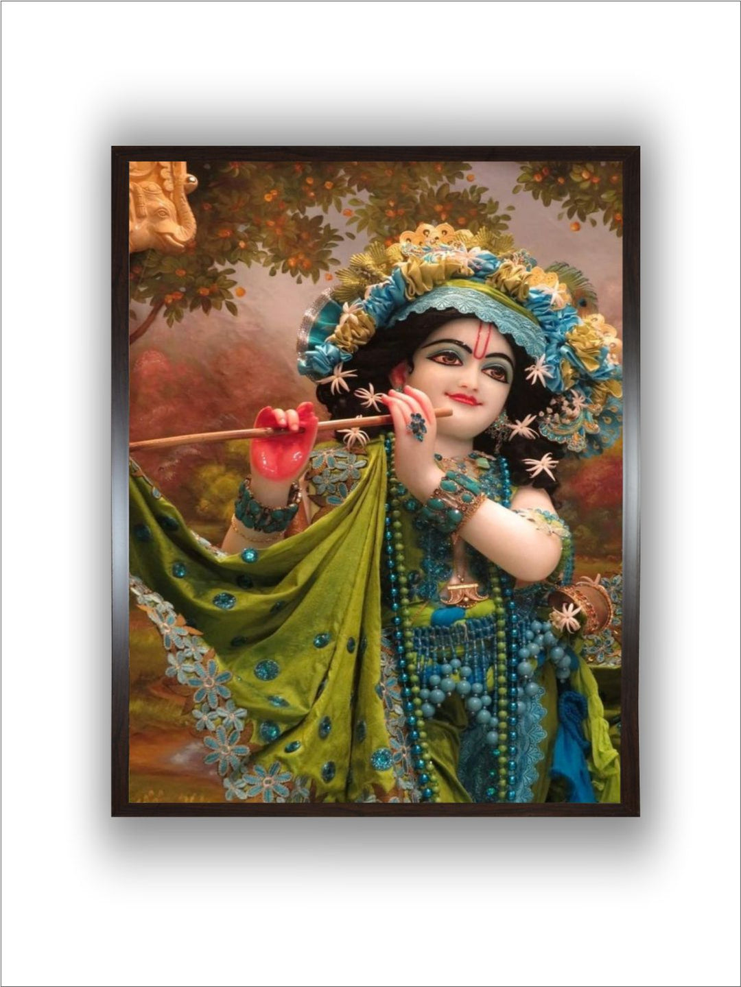 "Krishna With Flute Printed Framed Wall Art''