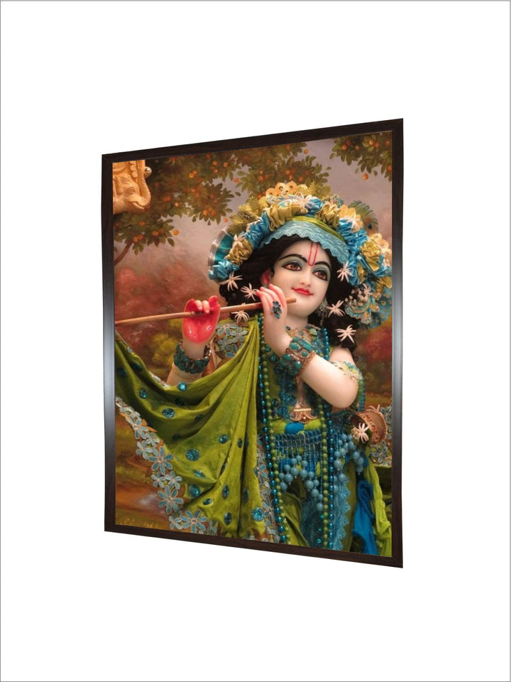 "Krishna With Flute Printed Framed Wall Art''