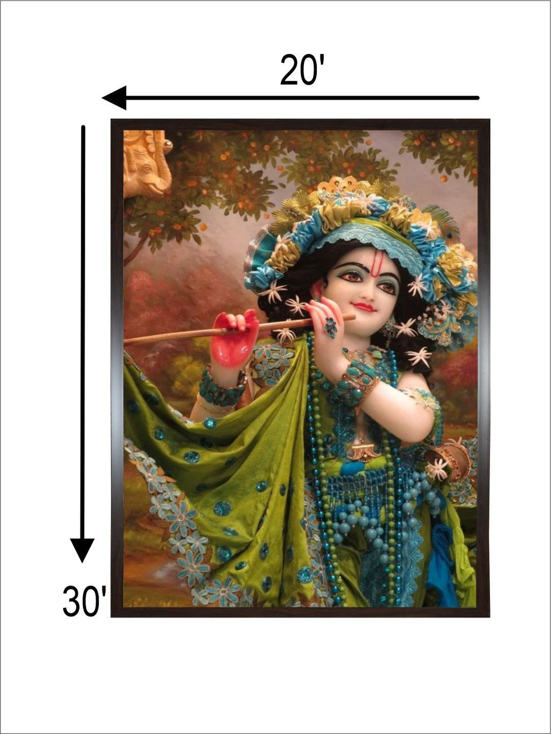 "Krishna With Flute Printed Framed Wall Art''
