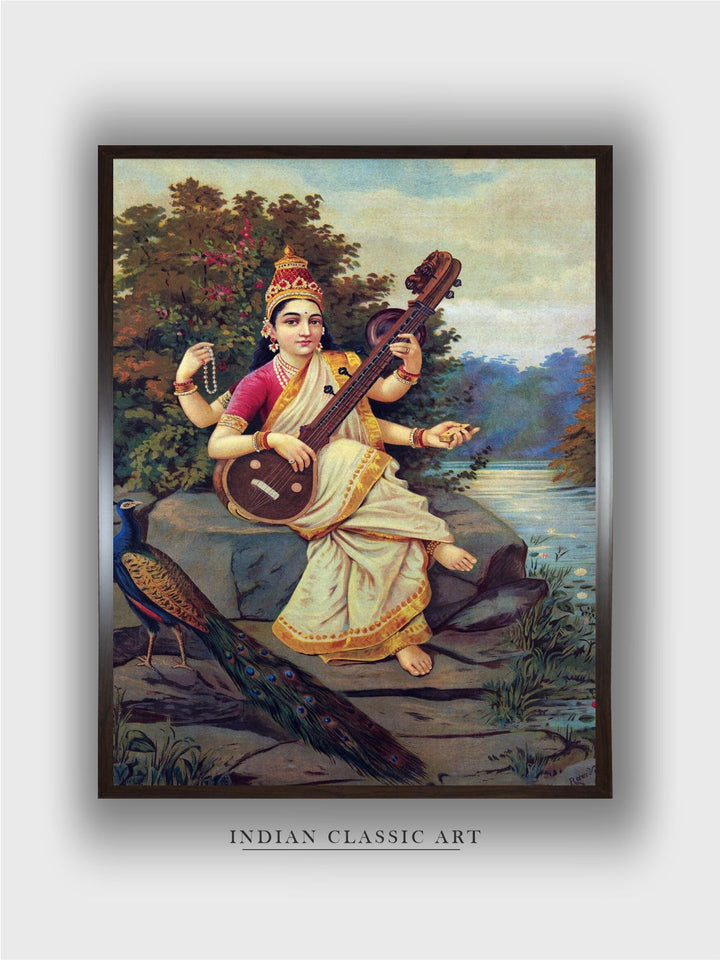 "Saraswati Indain Printed Framed Wall Art''