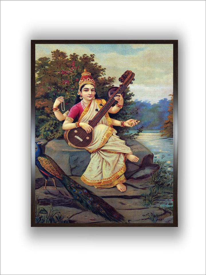 "Saraswati Indain Printed Framed Wall Art''