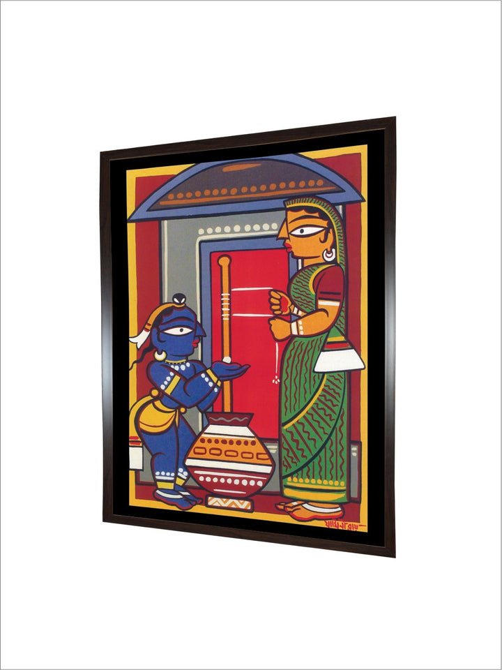 "Krishna & Yashoda Kalighat Painting Canvas Wall Art''