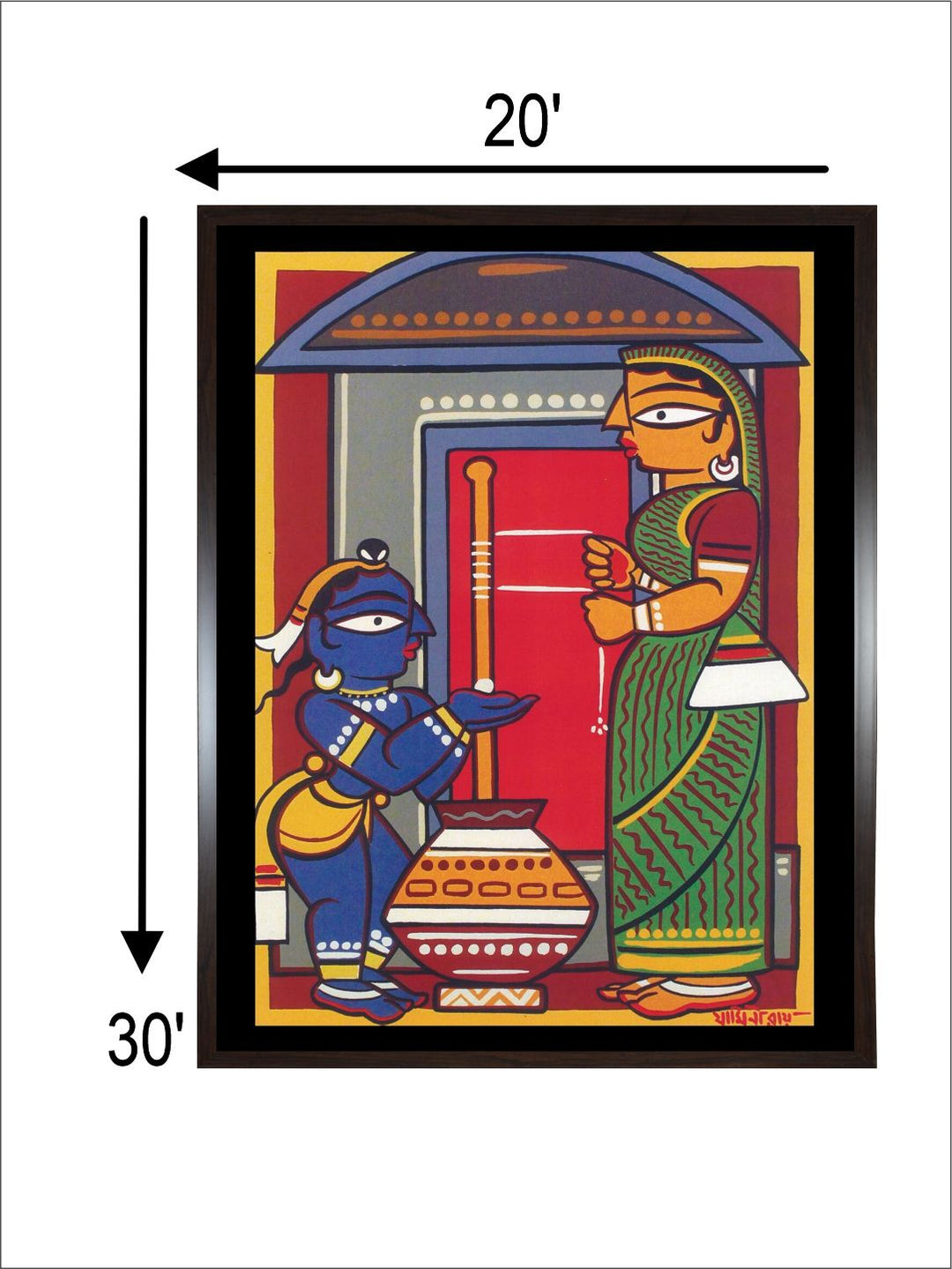 "Krishna & Yashoda Kalighat Painting Canvas Wall Art''