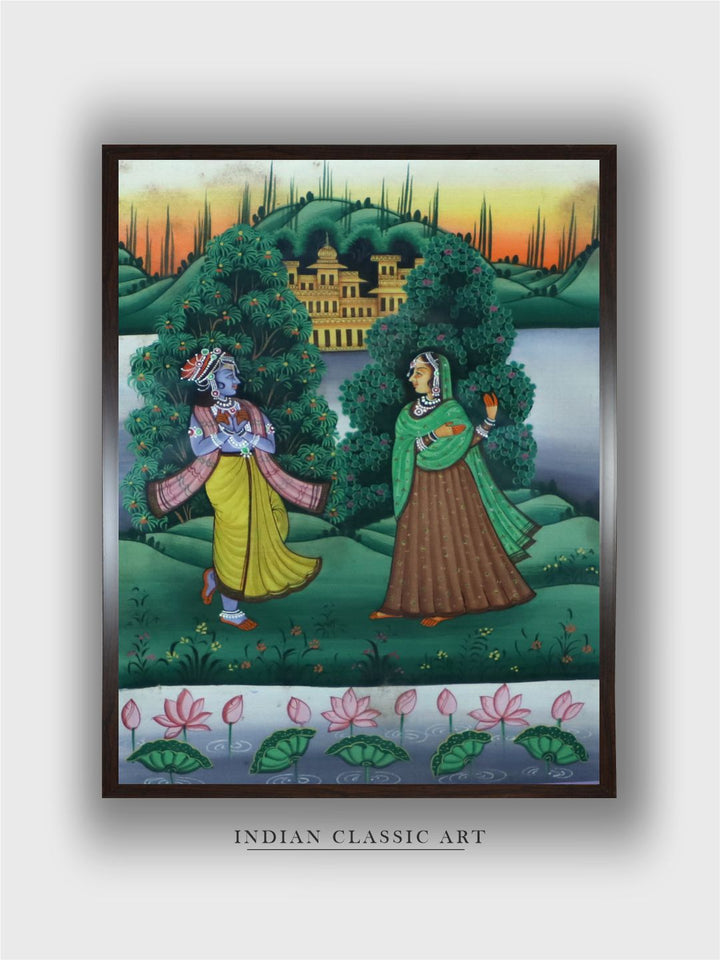 "Radha Krishna Framed Painting Wall Art''