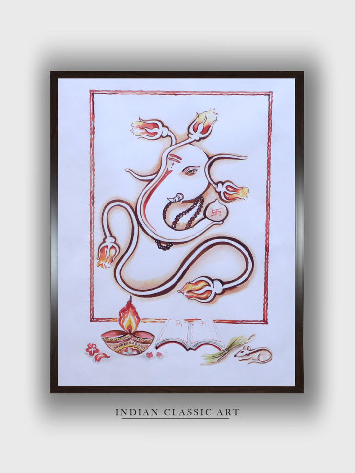 "Ganesh Ji Framed Painting Wall Art''
