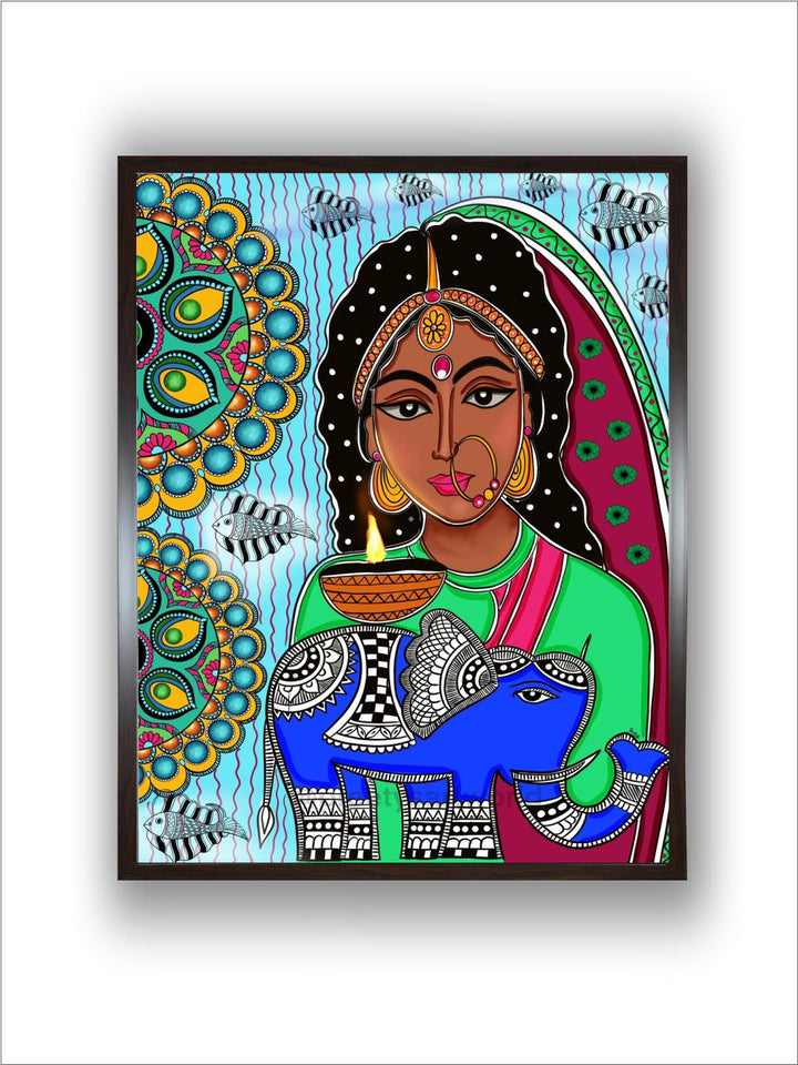 "Madhubani Inspired Framed Painting Wall Art''