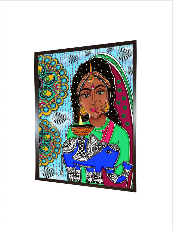 "Madhubani Inspired Framed Painting Wall Art''