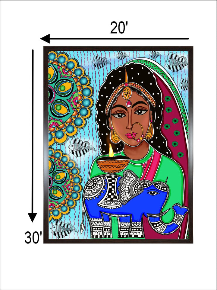 "Madhubani Inspired Framed Painting Wall Art''