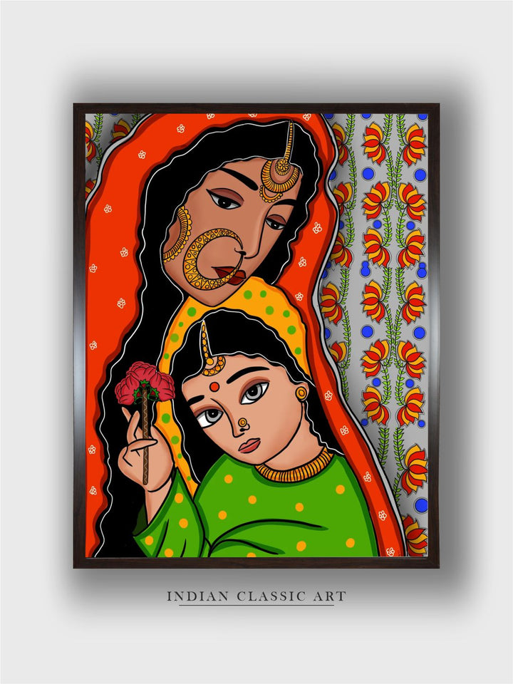 "Madhubani Inspired Framed Painting Wall Art''