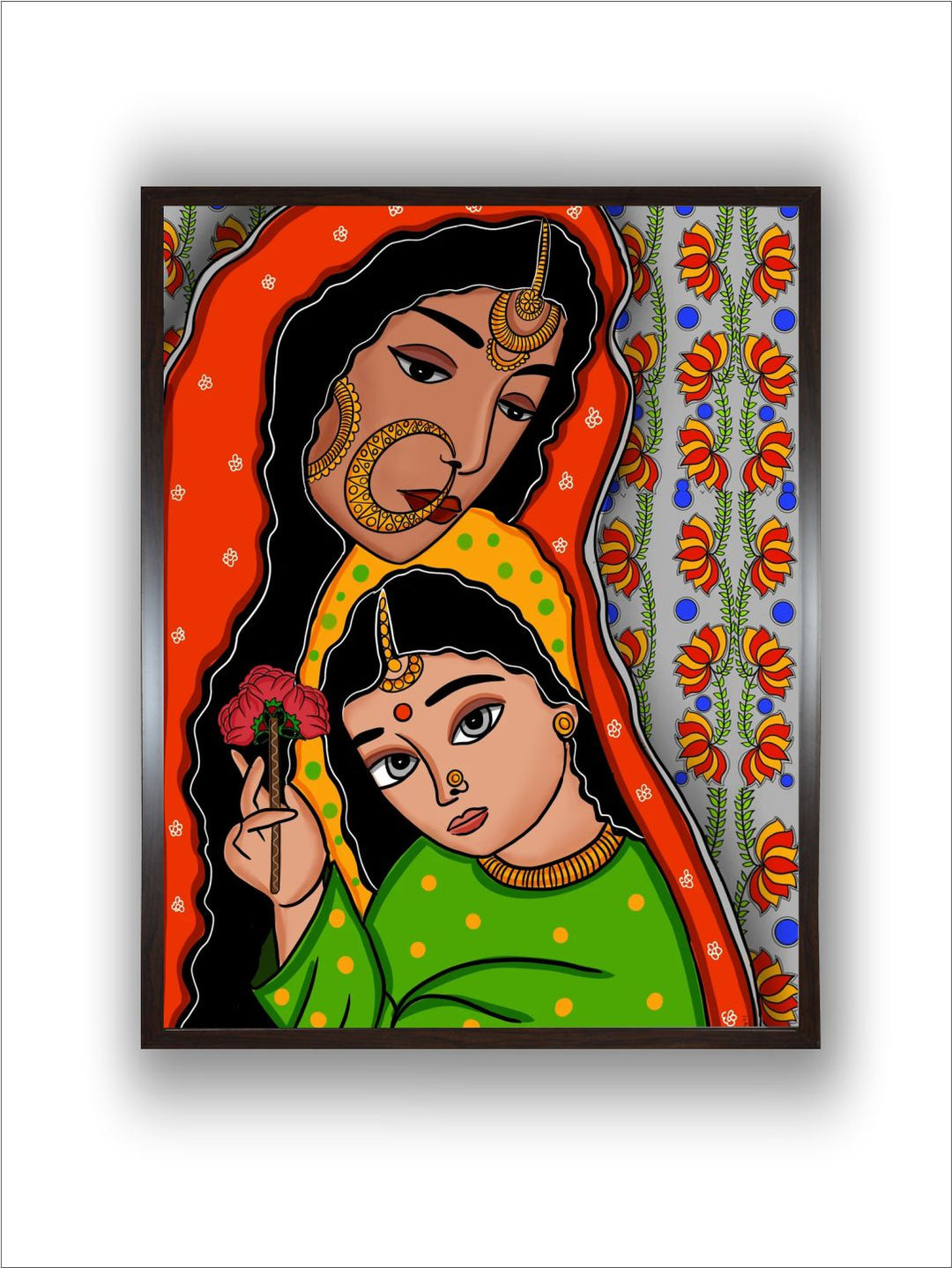 "Madhubani Inspired Framed Painting Wall Art''