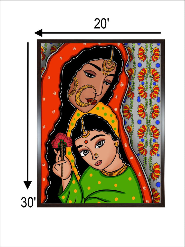 "Madhubani Inspired Framed Painting Wall Art''