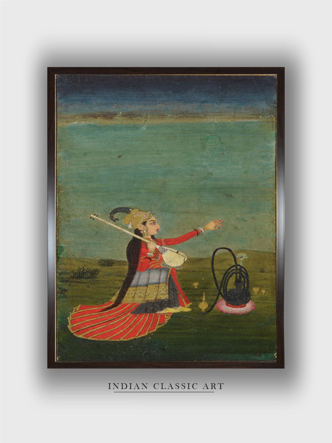 A woman holding a Veena Mughal, Indian Art