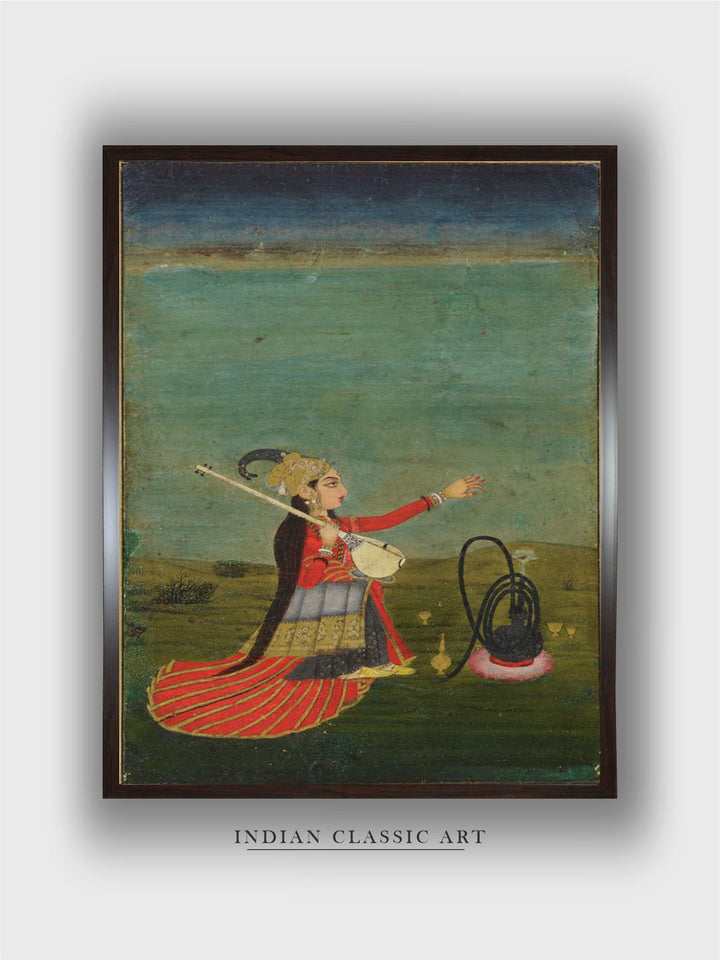 A woman holding a Veena Mughal, Indian Art