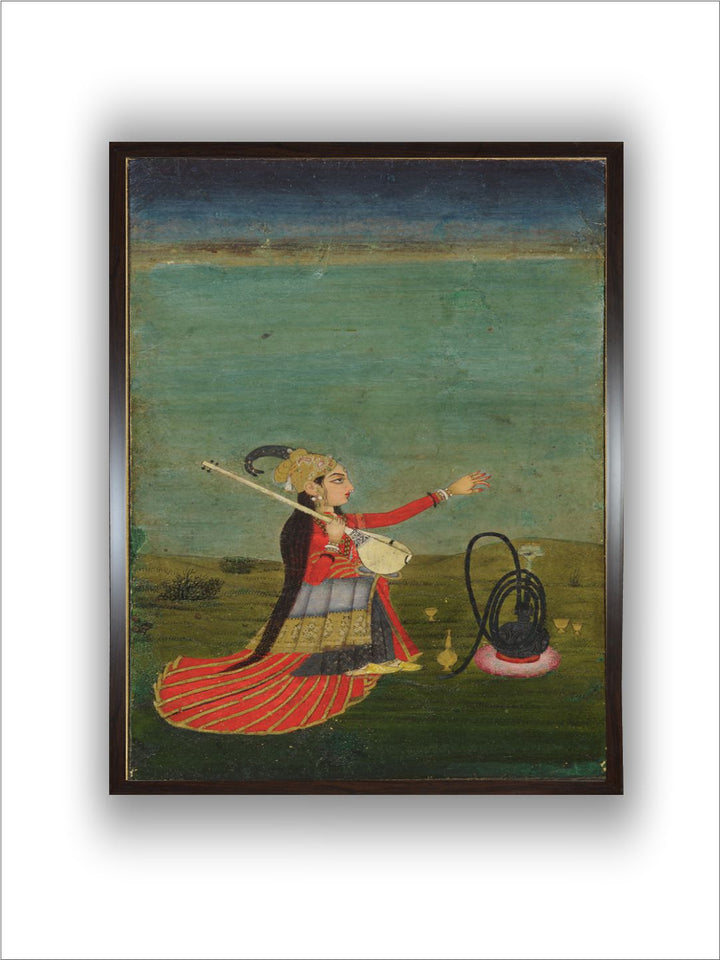 A woman holding a Veena Mughal, Indian Art