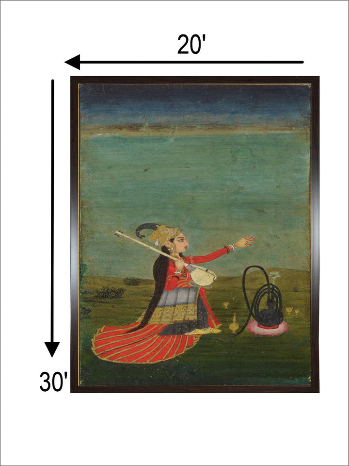 A woman holding a Veena Mughal, Indian Art