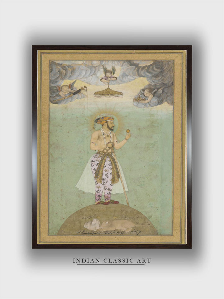 Shahjahan on globe, mid 17th century