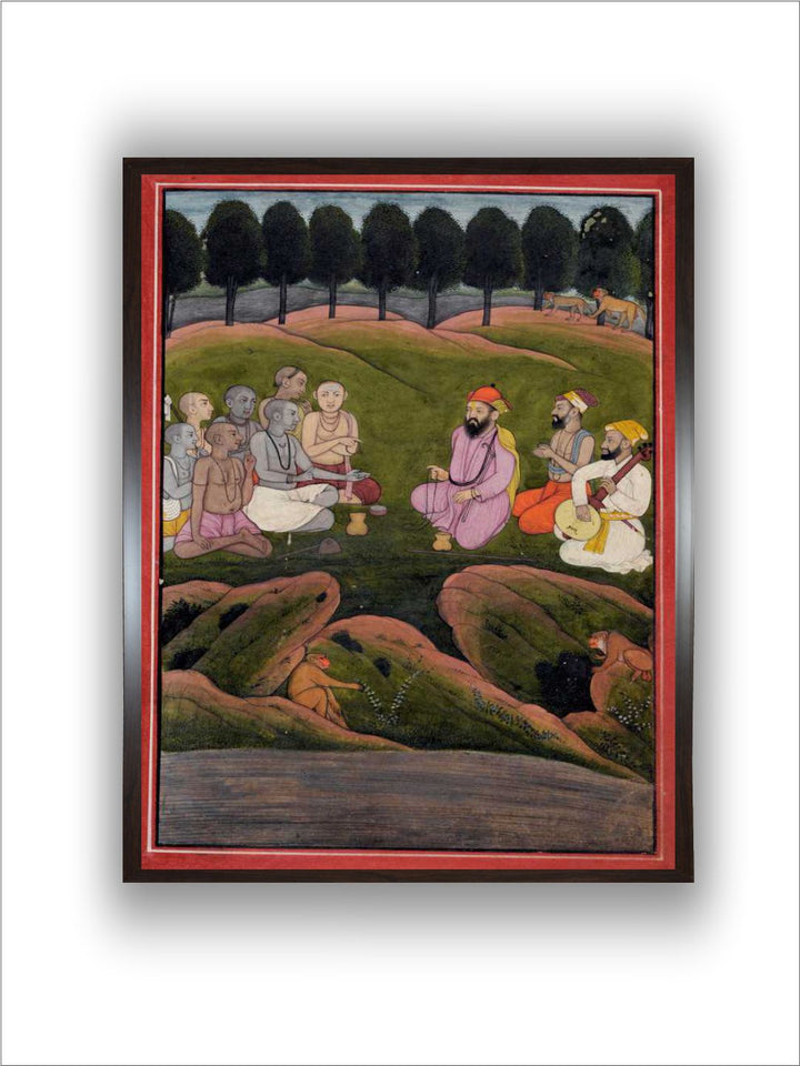 Guru Nanak engaged in an interfaith dialogue Janamsakhi painting