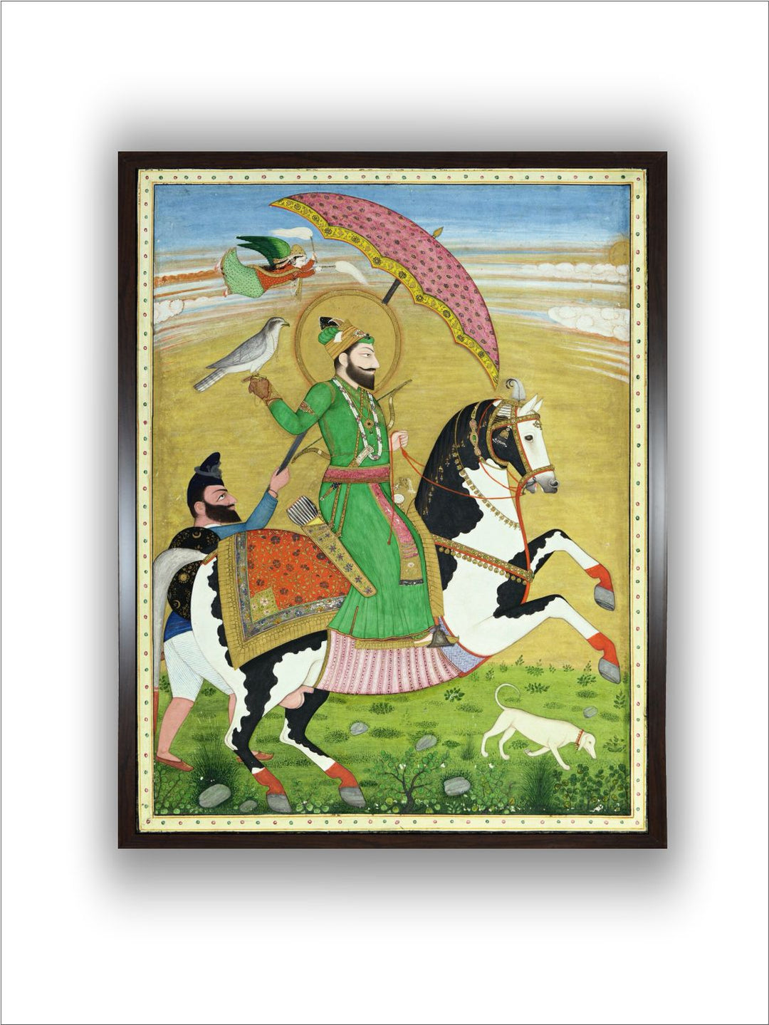 Equestrian portrait of Guru Gobind Singh attended upon by a Nihang