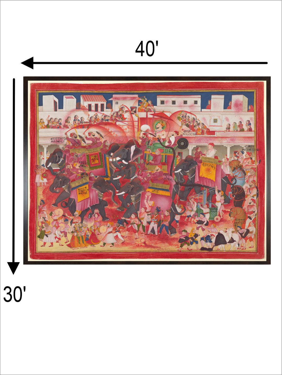 Maharao Ram Singh II of Kotah and companions playing Holi on elephants in a street