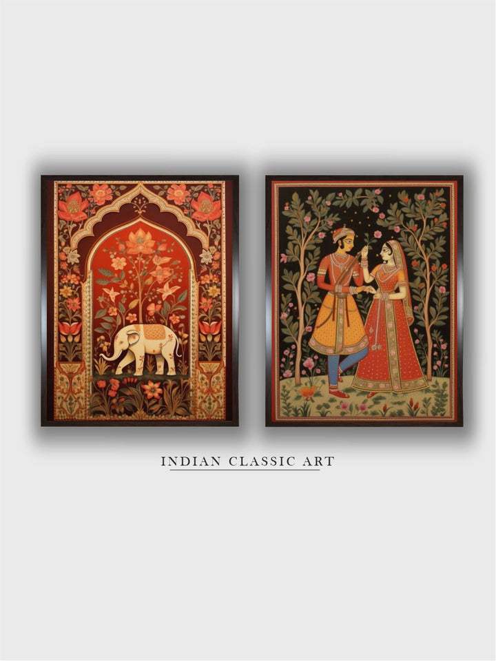 Set of 2 Indian Folk Art Mughal