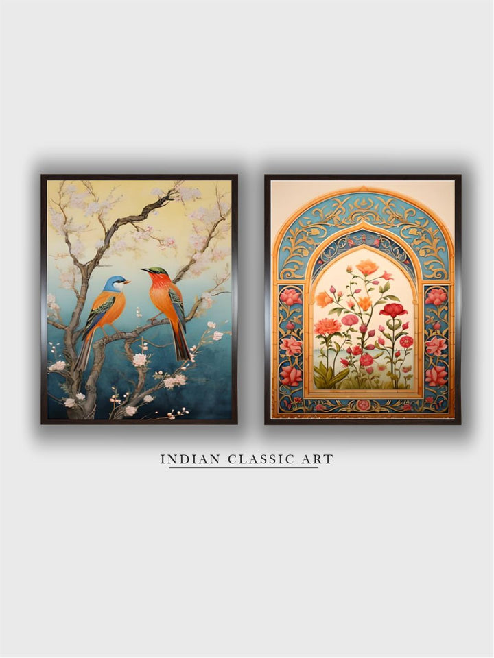 Indian Bird Art and Floral Archway Set of 2