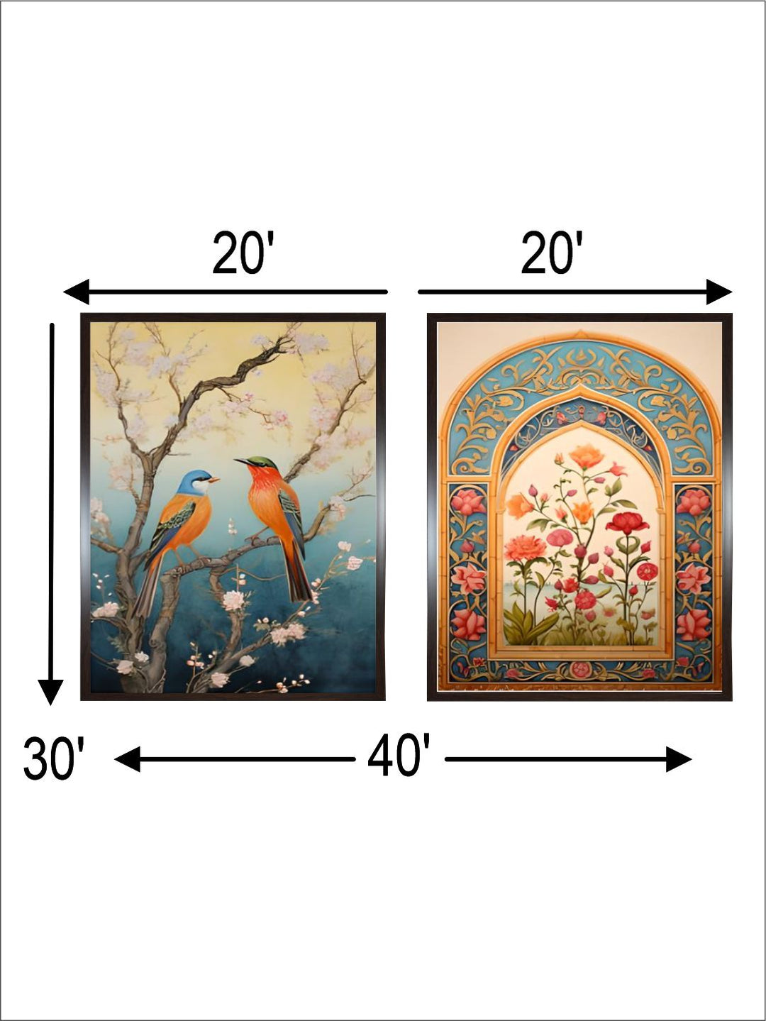Indian Bird Art and Floral Archway Set of 2