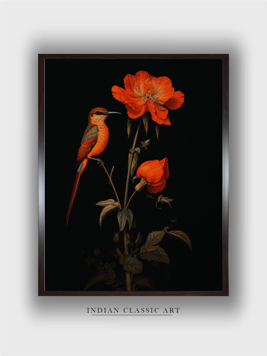 Bird Floral Painting Dark,Bird Painting Art