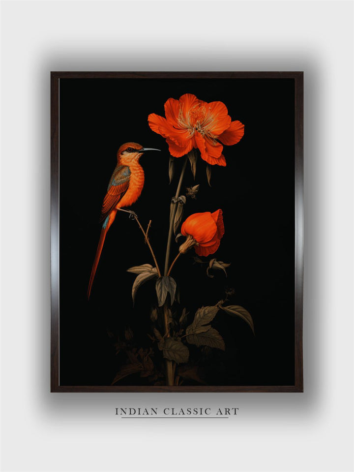 Bird Floral Painting Dark,Bird Painting Art