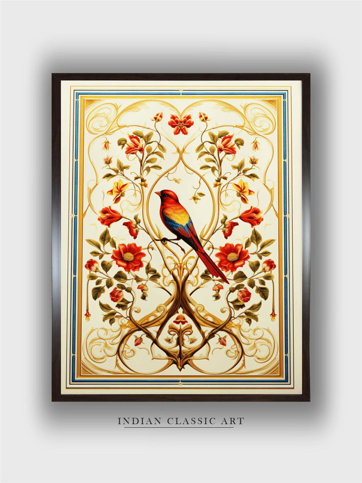 Bird Floral Painting Vintage