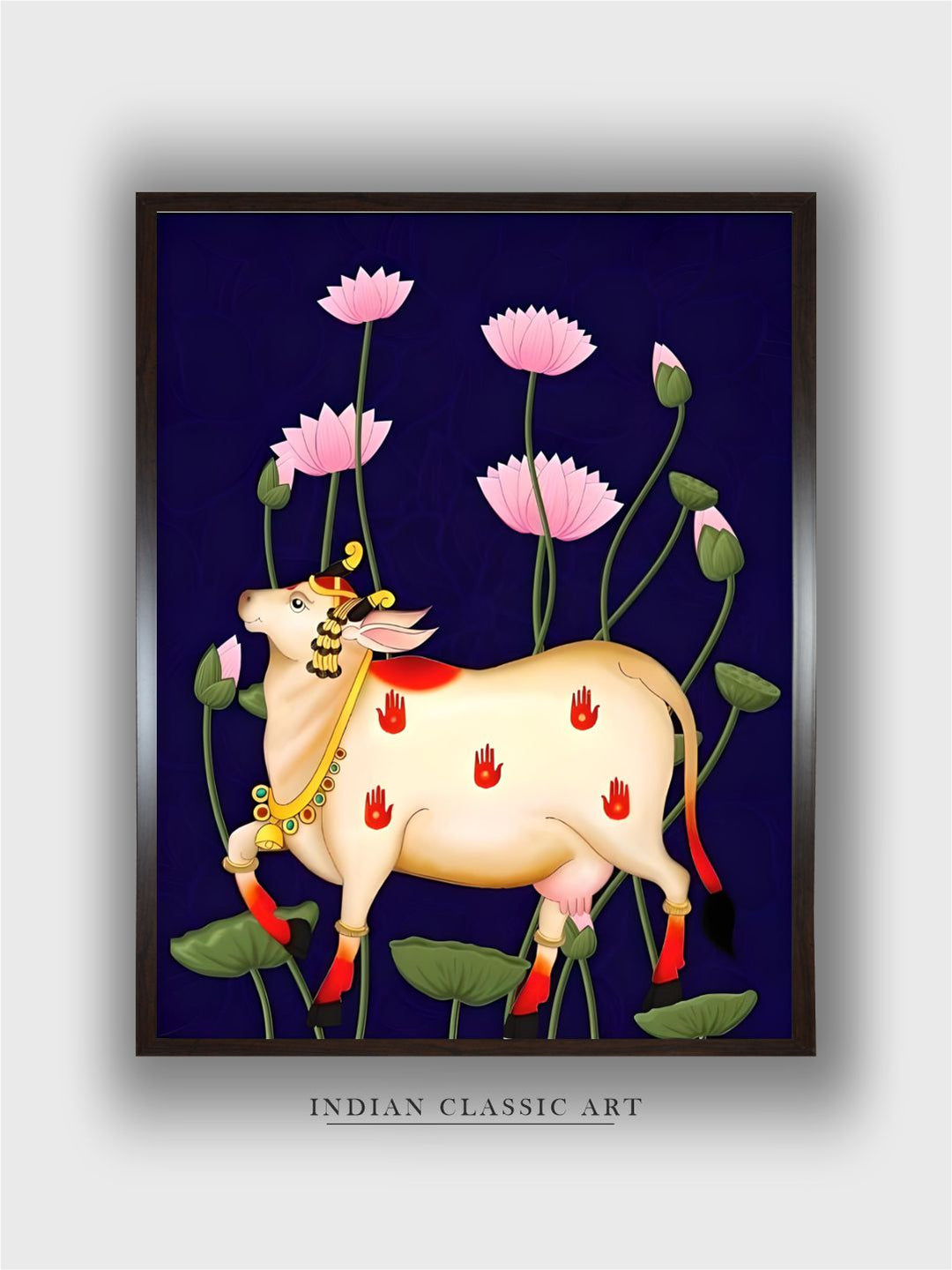 Pichwai cow with lotus indian painting