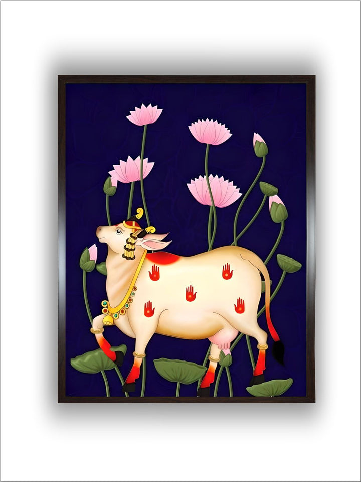 Pichwai cow with lotus indian painting