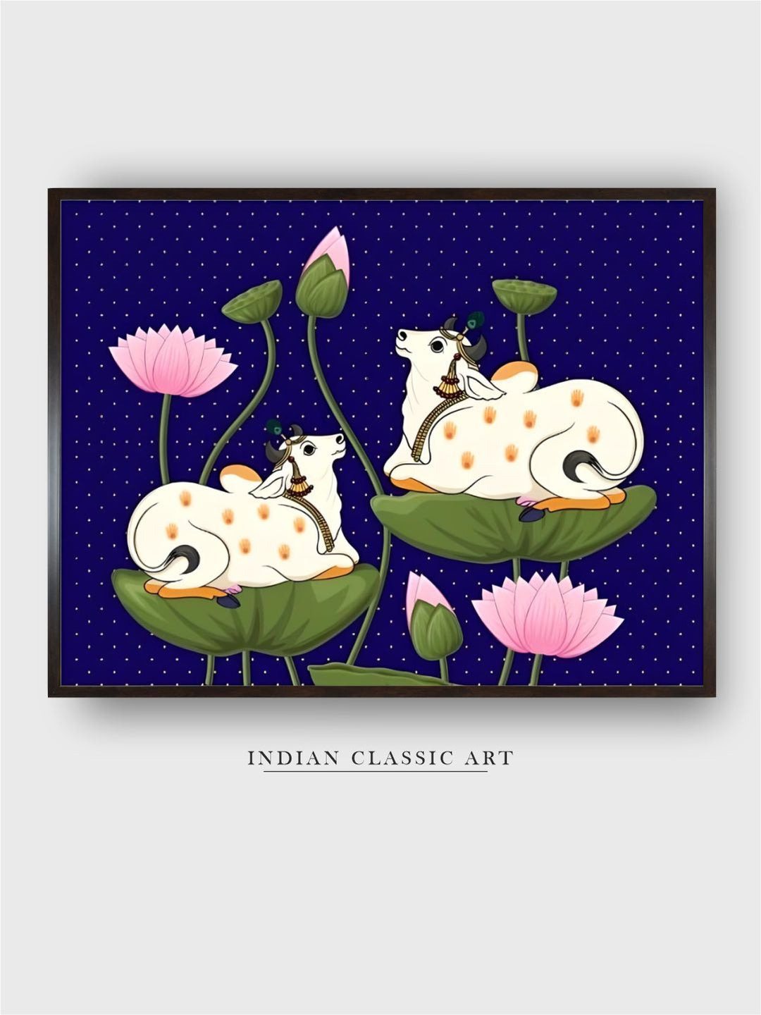 Pichhwai cow with lotus, Indian painting