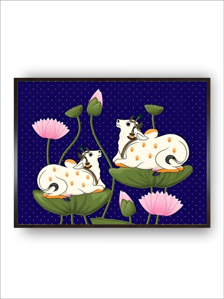 Pichhwai cow with lotus, Indian painting
