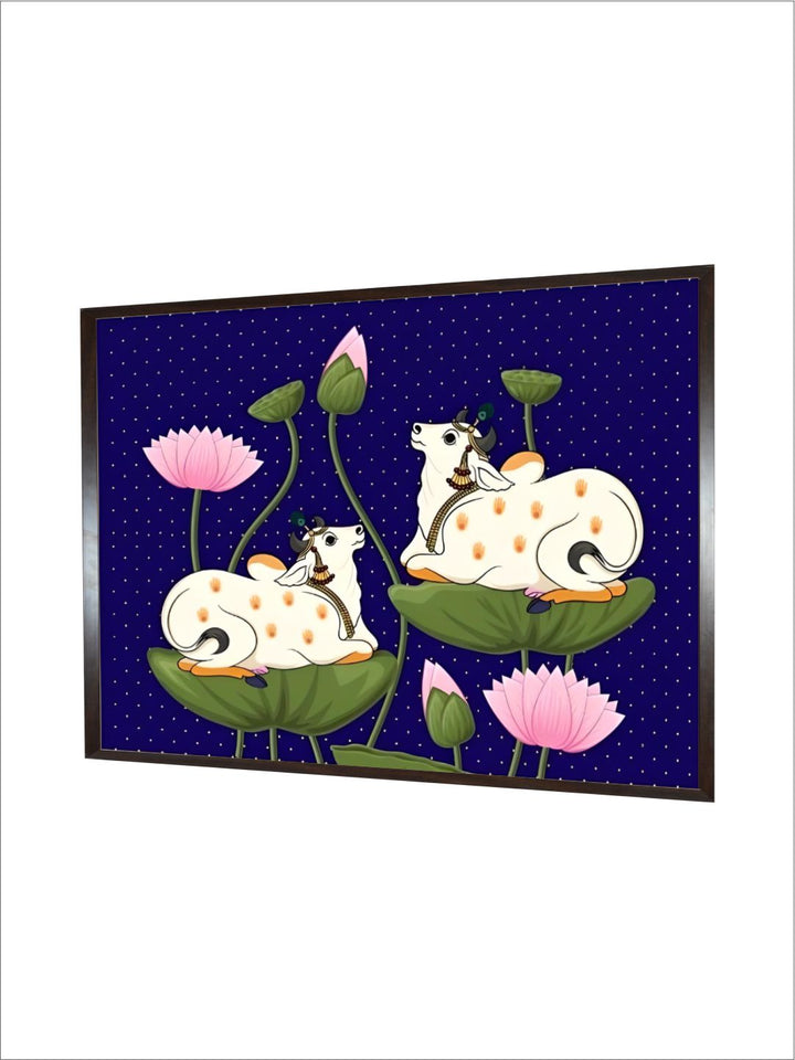 Pichhwai cow with lotus, Indian painting
