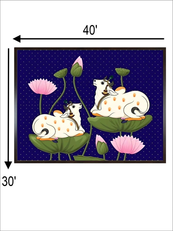Pichhwai cow with lotus, Indian painting