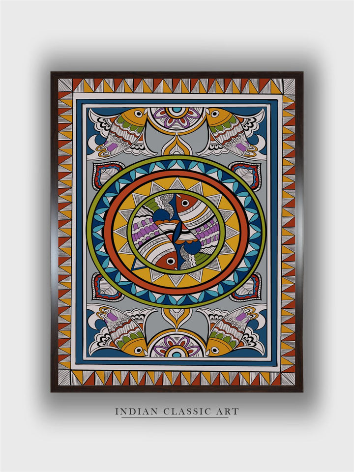 Traditional Madhubani Fish Wall Art Painting Frame