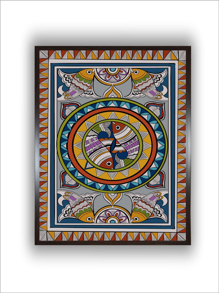 Traditional Madhubani Fish Wall Art Painting Frame