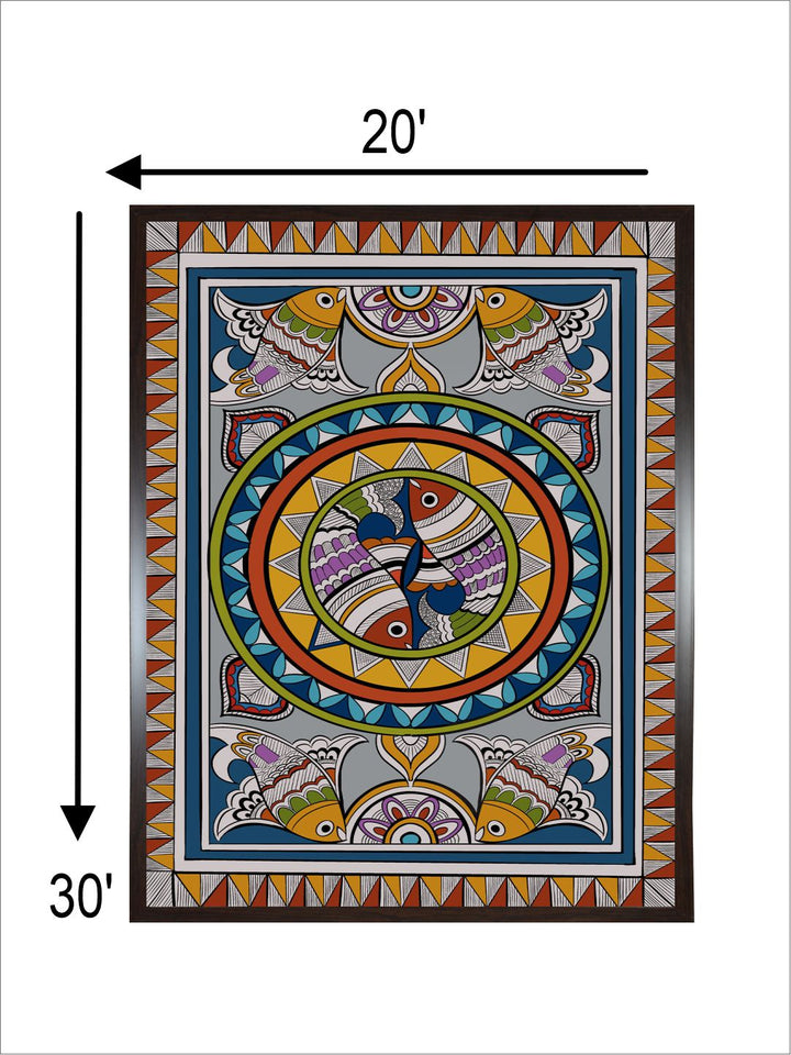Traditional Madhubani Fish Wall Art Painting Frame