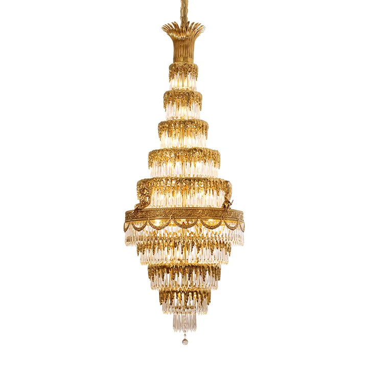 Jewellerytop Luxury Decorative Pendant Light Foyer Large Size  High Ceiling Brass Crystal Chandelier